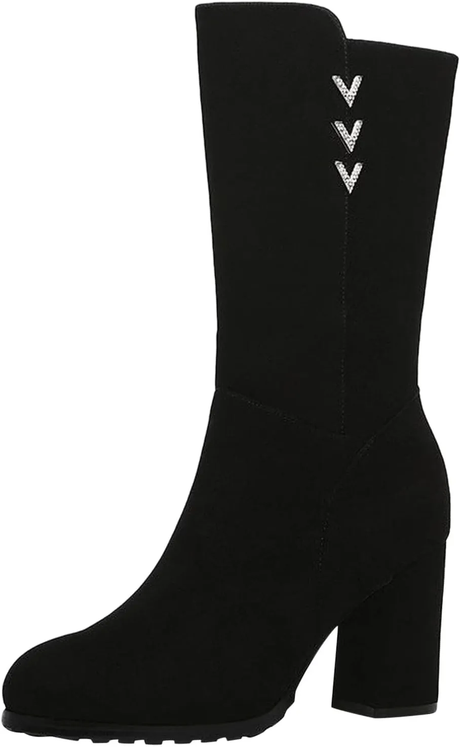 Women's High Heel Boots Fashion Solid Winter Boots Fleece Lined Warm Snow Side Womens Tall Rain Wide Calf