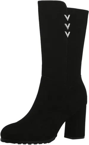 Women's High Heel Boots Fashion Solid Winter Boots Fleece Lined Warm Snow Side Womens Tall Rain Wide Calf