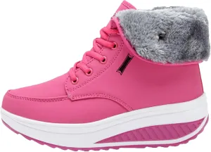 Women's Leather Round Toe Lace-Up Platform Snow Boots Comfortable Non-Slip Warm Walking Boots Casual Sneakers Ankle Boots