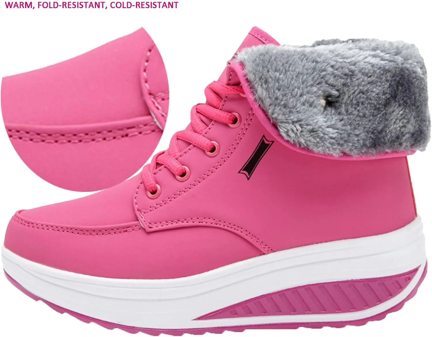 Women's Leather Round Toe Lace-Up Platform Snow Boots Comfortable Non-Slip Warm Walking Boots Casual Sneakers Ankle Boots