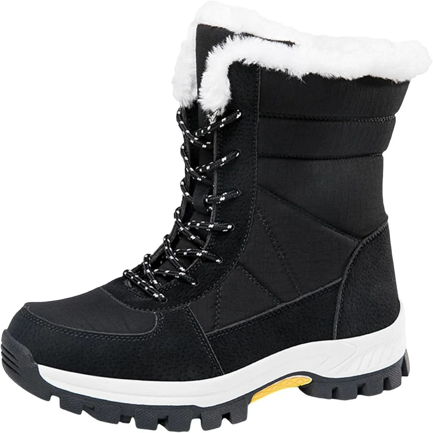 Women's Mid Calf Snow Boots Thickened Warm Fleece Winter Boots Lace Up Cold Proof Boots Outdoor Snow Boot