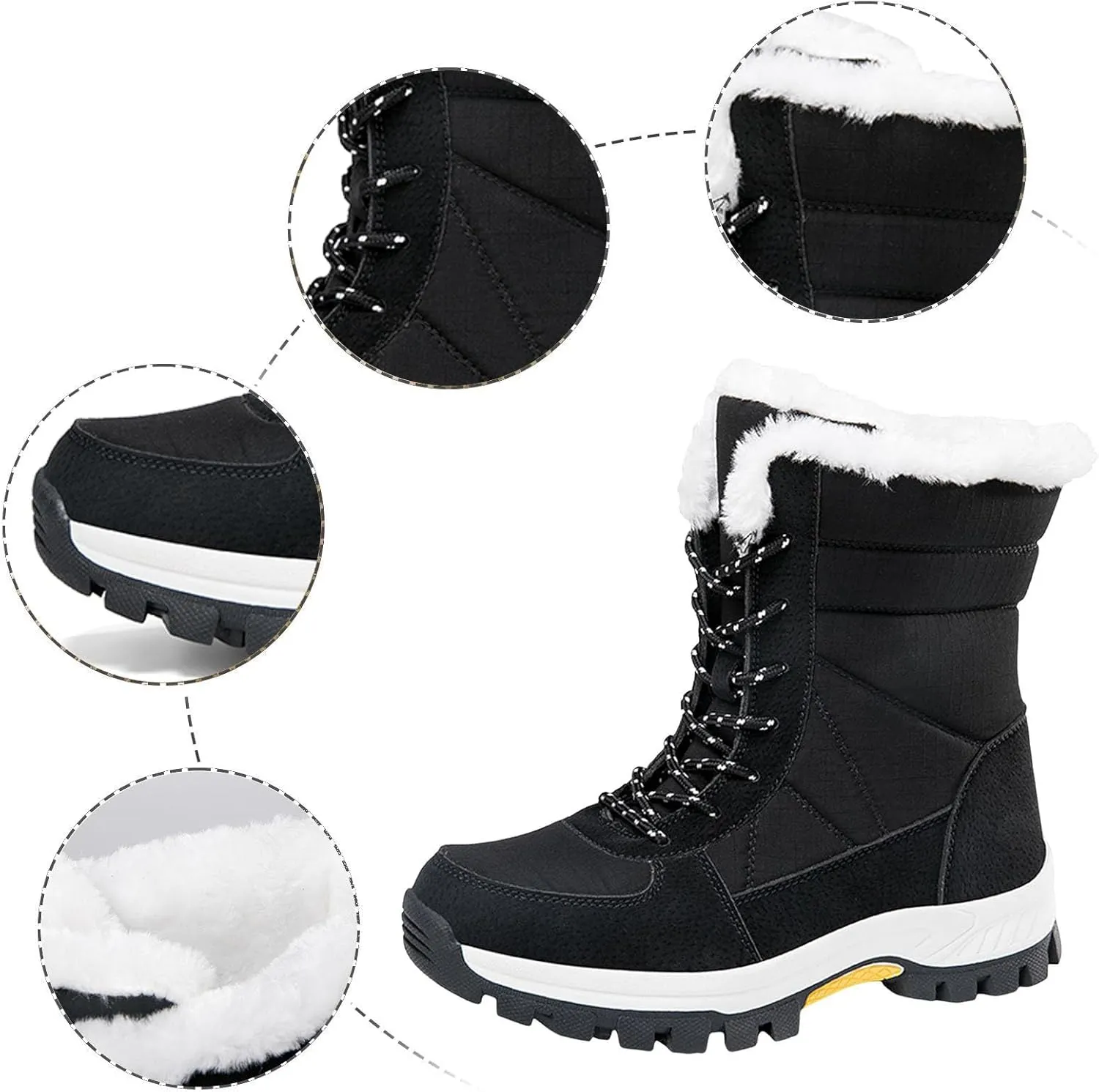 Women's Mid Calf Snow Boots Thickened Warm Fleece Winter Boots Lace Up Cold Proof Boots Outdoor Snow Boot