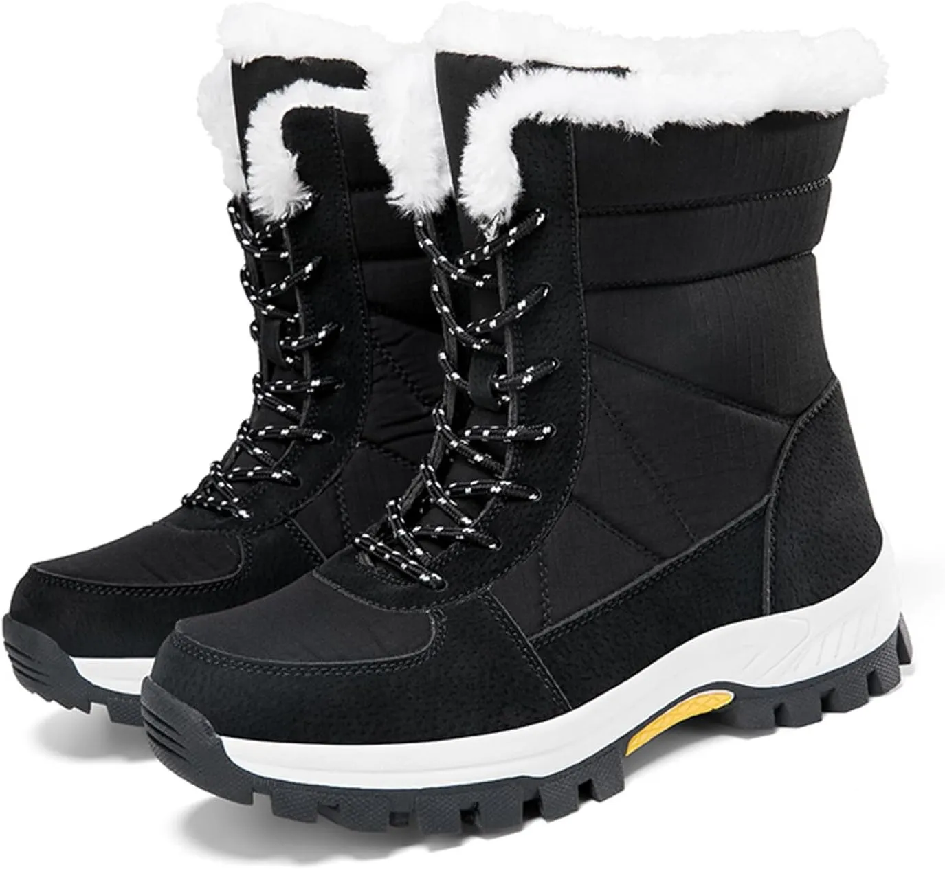 Women's Mid Calf Snow Boots Thickened Warm Fleece Winter Boots Lace Up Cold Proof Boots Outdoor Snow Boot