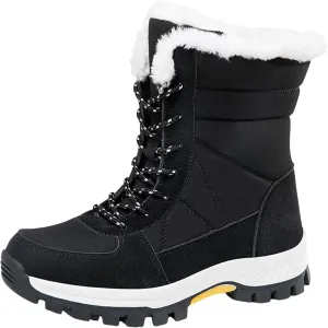 Women's Mid Calf Snow Boots Thickened Warm Fleece Winter Boots Lace Up Cold Proof Boots Outdoor Snow Boot