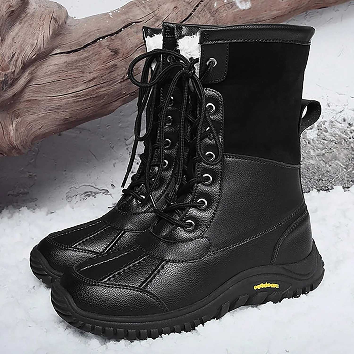 Women's Mid Calf Snow Boots Water Proof Insulated Boots Fleece Lined Winter Women's Warm Lace up Snow Boots