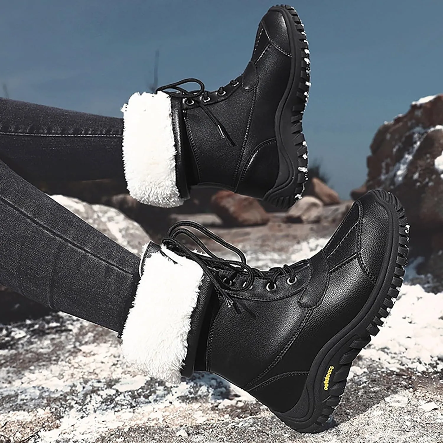 Women's Mid Calf Snow Boots Water Proof Insulated Boots Fleece Lined Winter Women's Warm Lace up Snow Boots