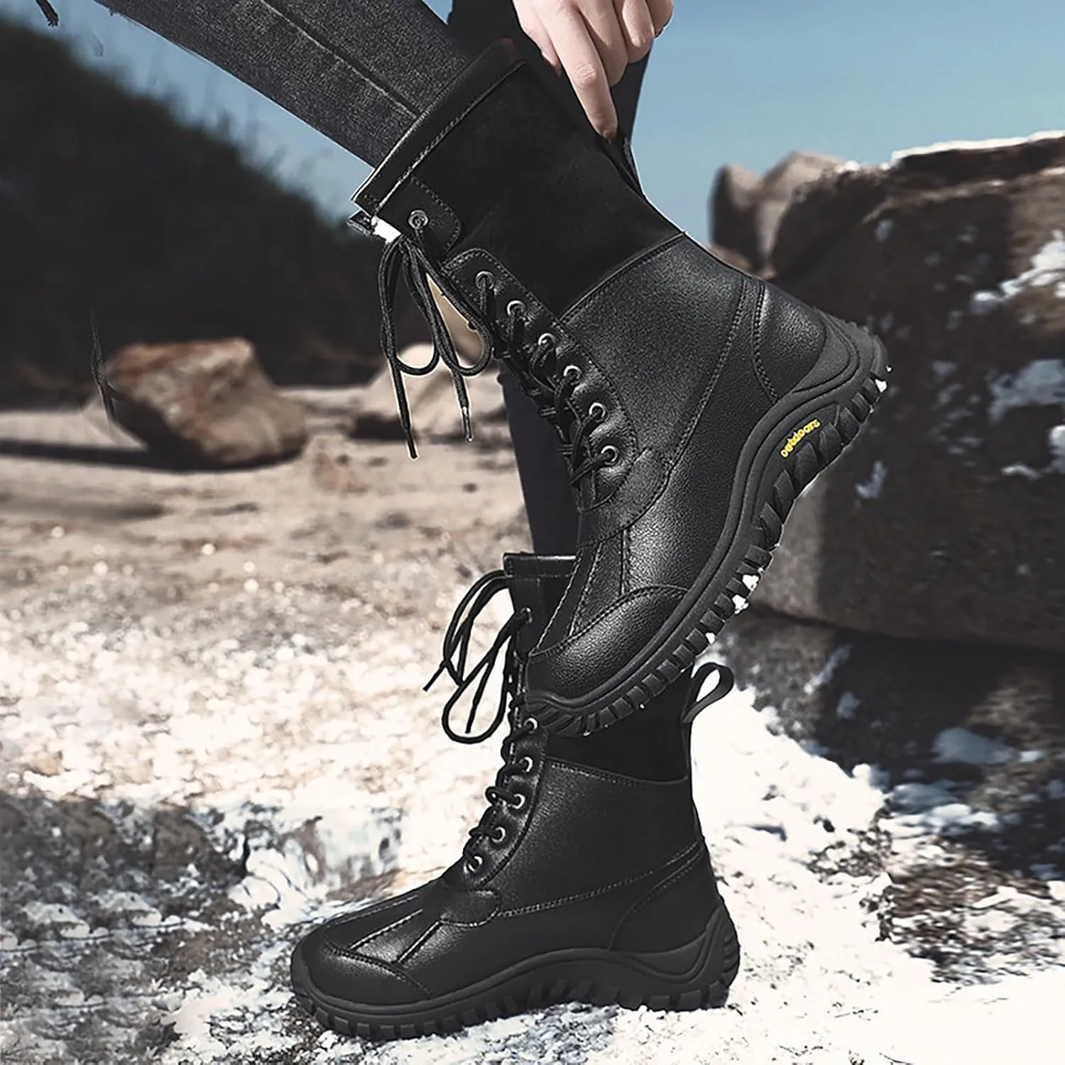 Women's Mid Calf Snow Boots Water Proof Insulated Boots Fleece Lined Winter Women's Warm Lace up Snow Boots