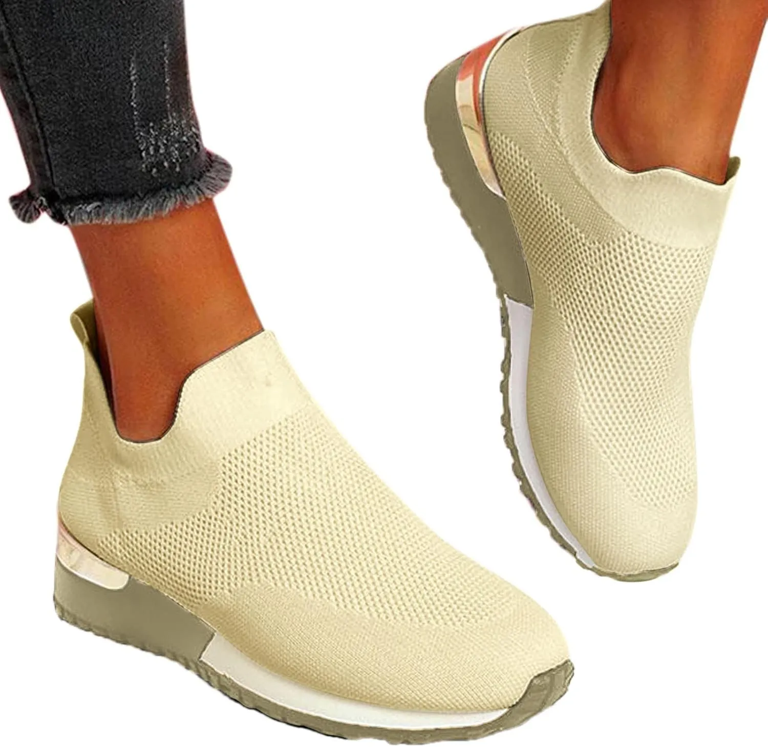 Womens Non Slip Work Shoes Slip On Water Resistant Walking Shoes Women Arch Support Dressy Casual Shoes Chunky Sneakers Red Tennis Shoe Loafers Shoe
