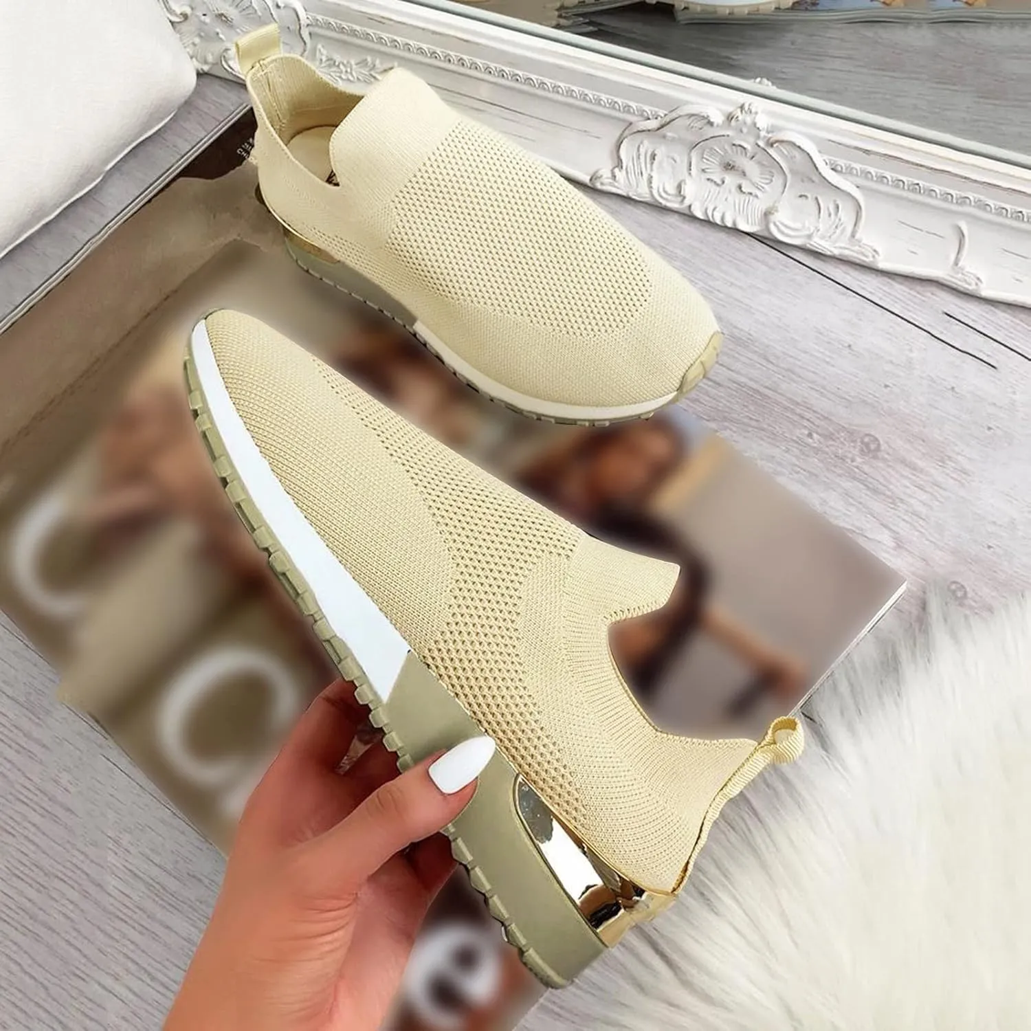 Womens Non Slip Work Shoes Slip On Water Resistant Walking Shoes Women Arch Support Dressy Casual Shoes Chunky Sneakers Red Tennis Shoe Loafers Shoe