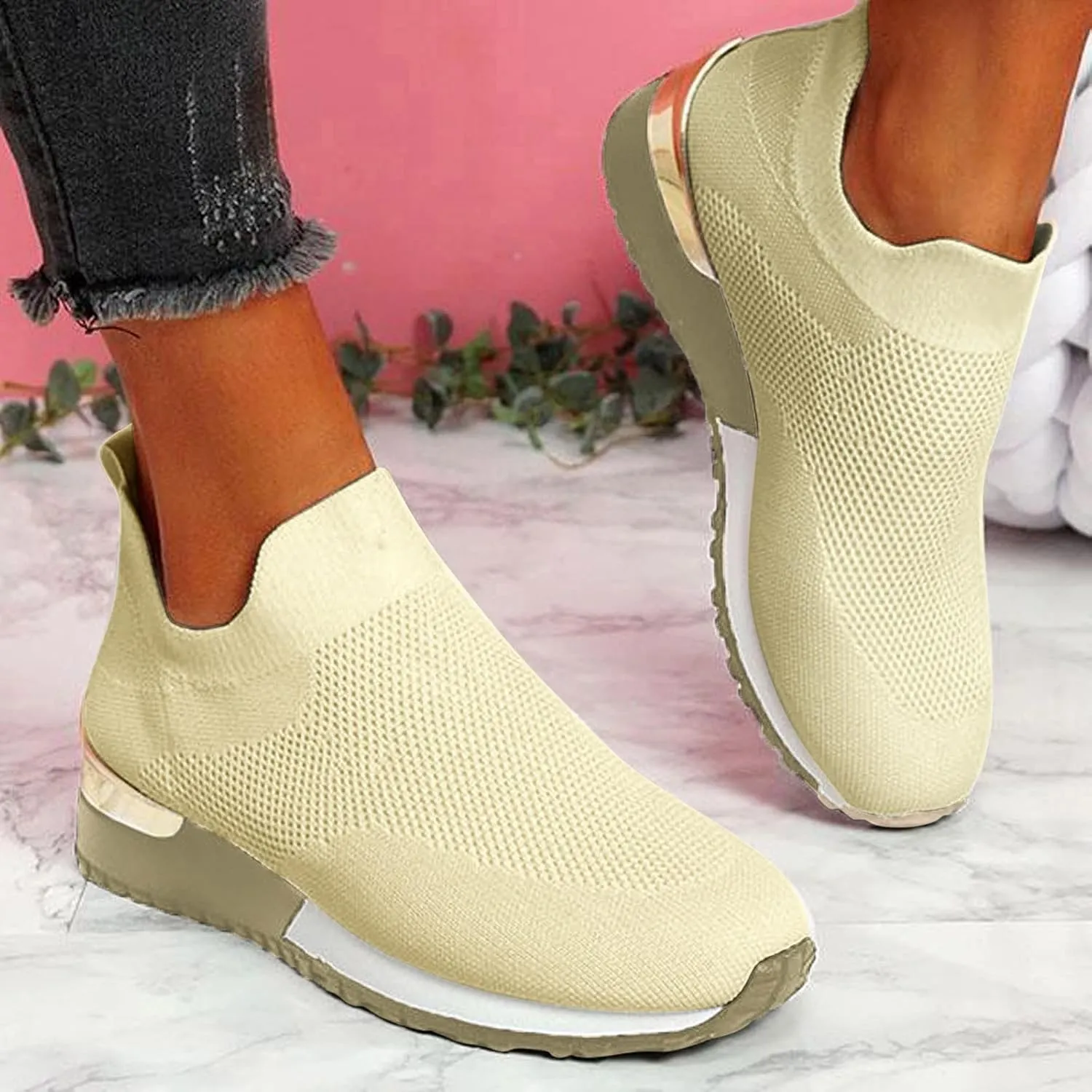 Womens Non Slip Work Shoes Slip On Water Resistant Walking Shoes Women Arch Support Dressy Casual Shoes Chunky Sneakers Red Tennis Shoe Loafers Shoe