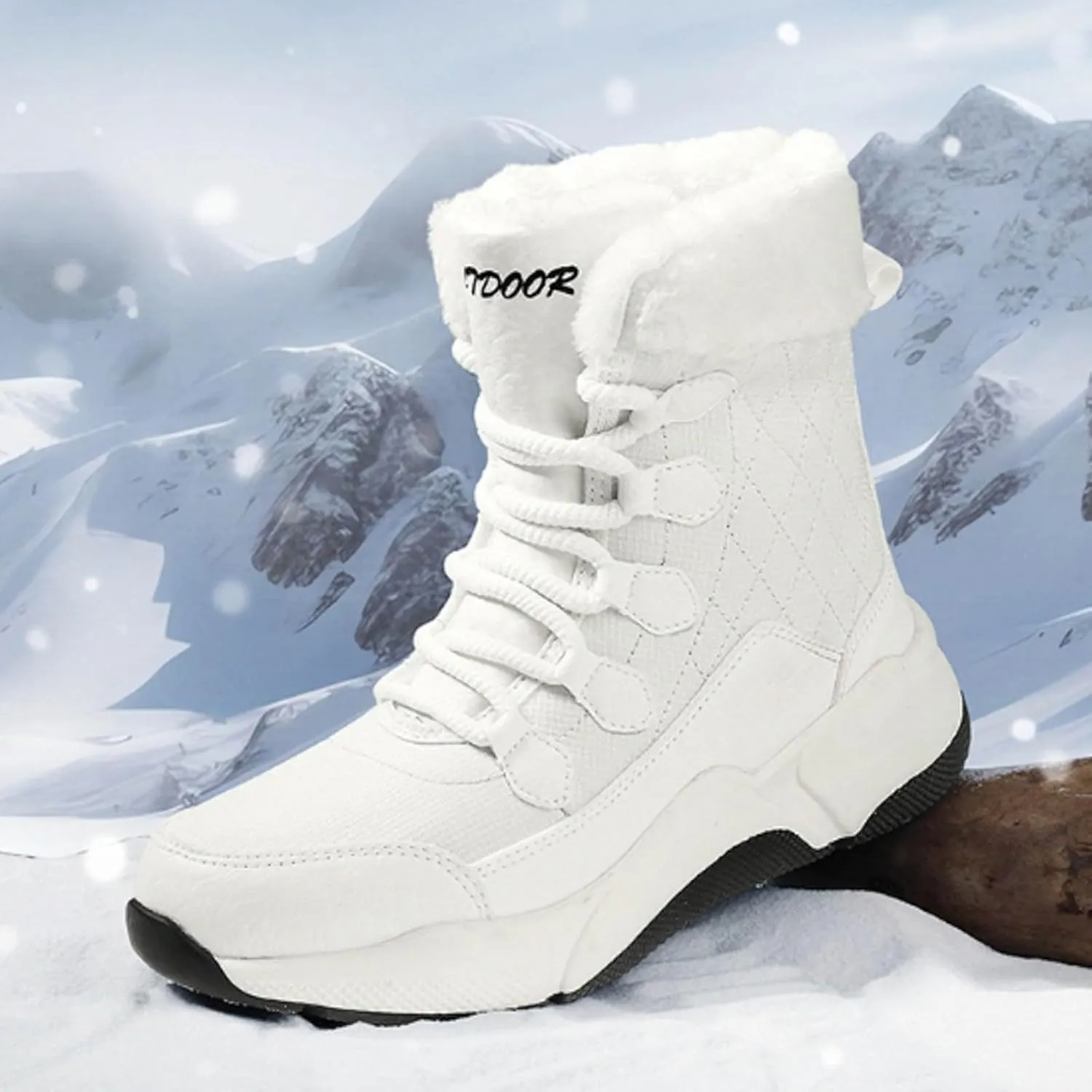 Women's Plush Insulated Snow Boots Lace Up Mid Calf Boots Fashion Winter Warm Boots Non Snow Boots for Women