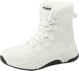 Women's Plush Insulated Snow Boots Lace Up Mid Calf Boots Fashion Winter Warm Boots Non Snow Boots for Women