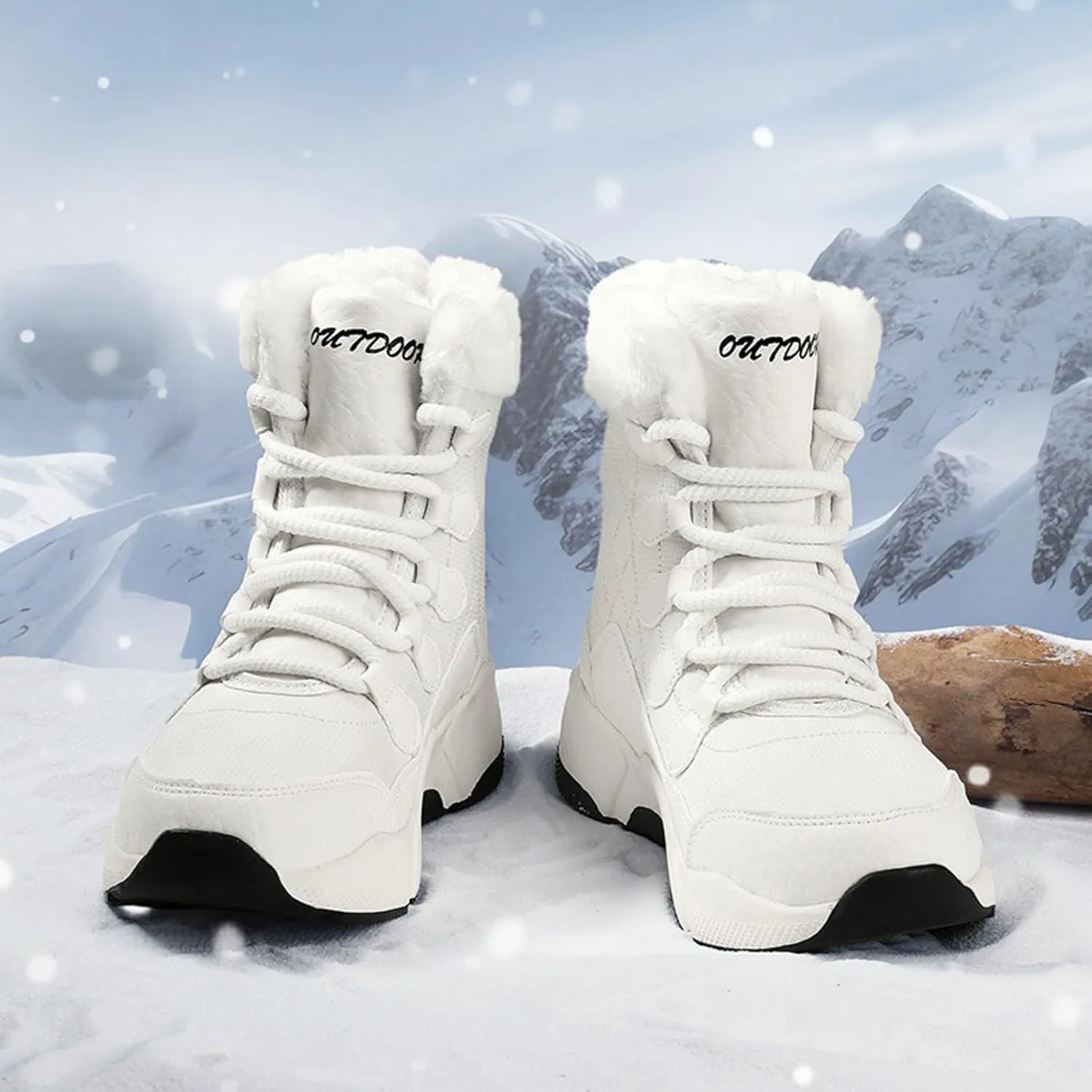 Women's Plush Insulated Snow Boots Lace Up Mid Calf Boots Fashion Winter Warm Boots Non Snow Boots for Women