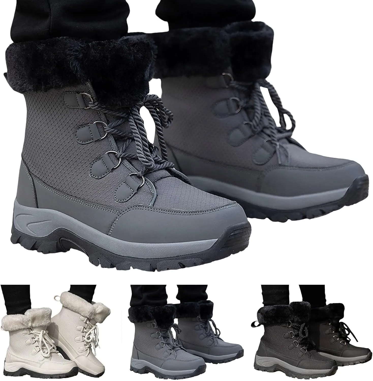 Women's Plush Thick Bottom Snow Boots Water Proof Insulated Winter Boots Fashion Lace Up Non Slip Boots