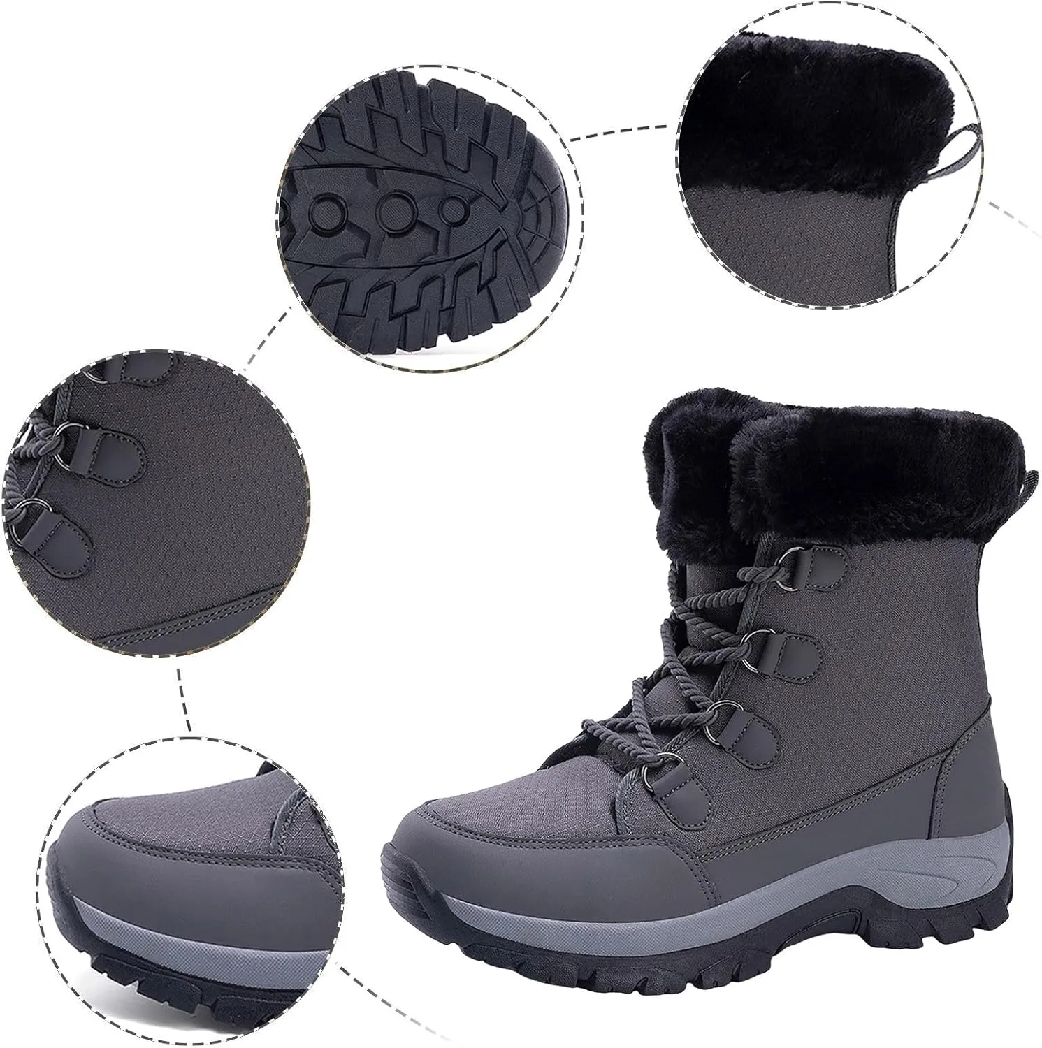 Women's Plush Thick Bottom Snow Boots Water Proof Insulated Winter Boots Fashion Lace Up Non Slip Boots