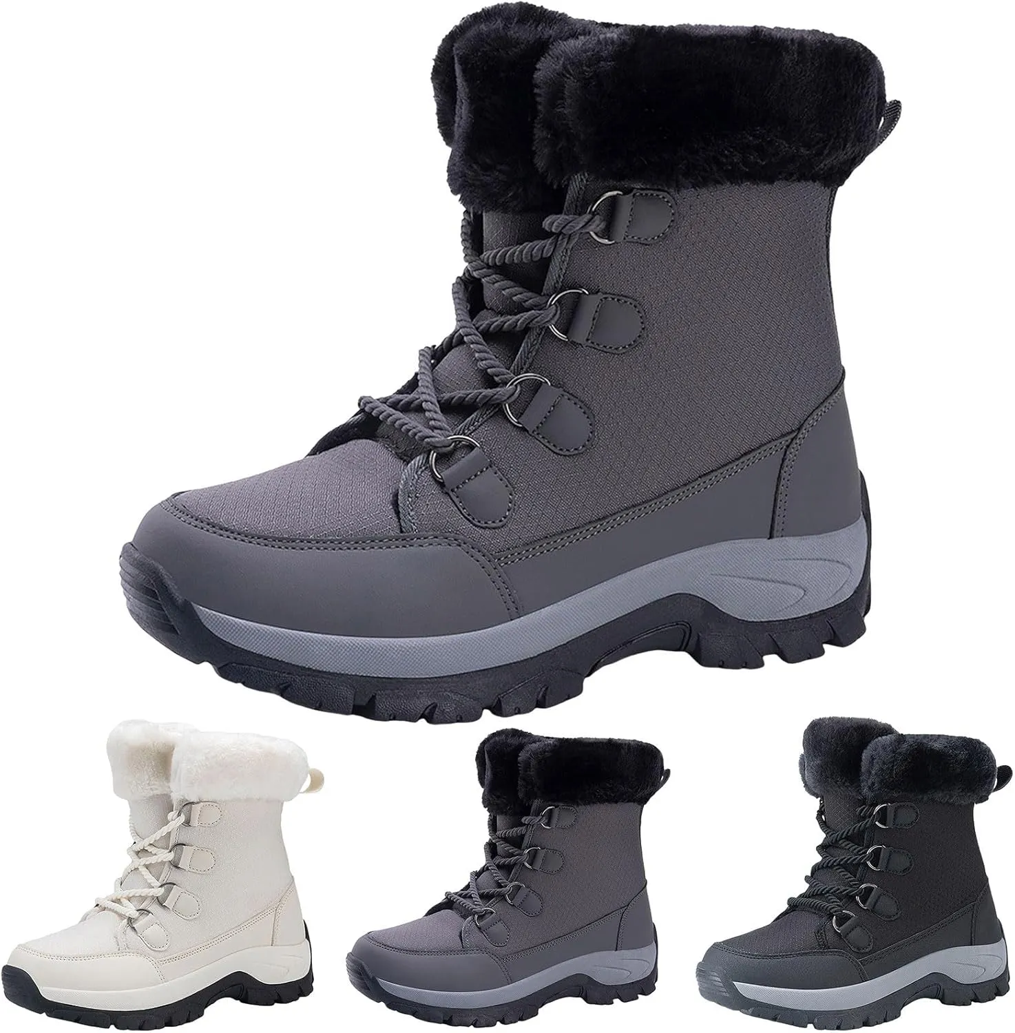 Women's Plush Thick Bottom Snow Boots Water Proof Insulated Winter Boots Fashion Lace Up Non Slip Boots