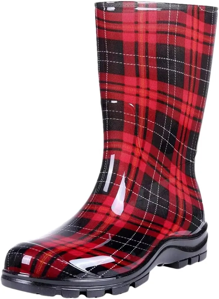 Women's Rain Boots Mid Calf Printed Rubber Waterproof Boots Starry Sky Garden Rain Shoes Anti-Slip Boot