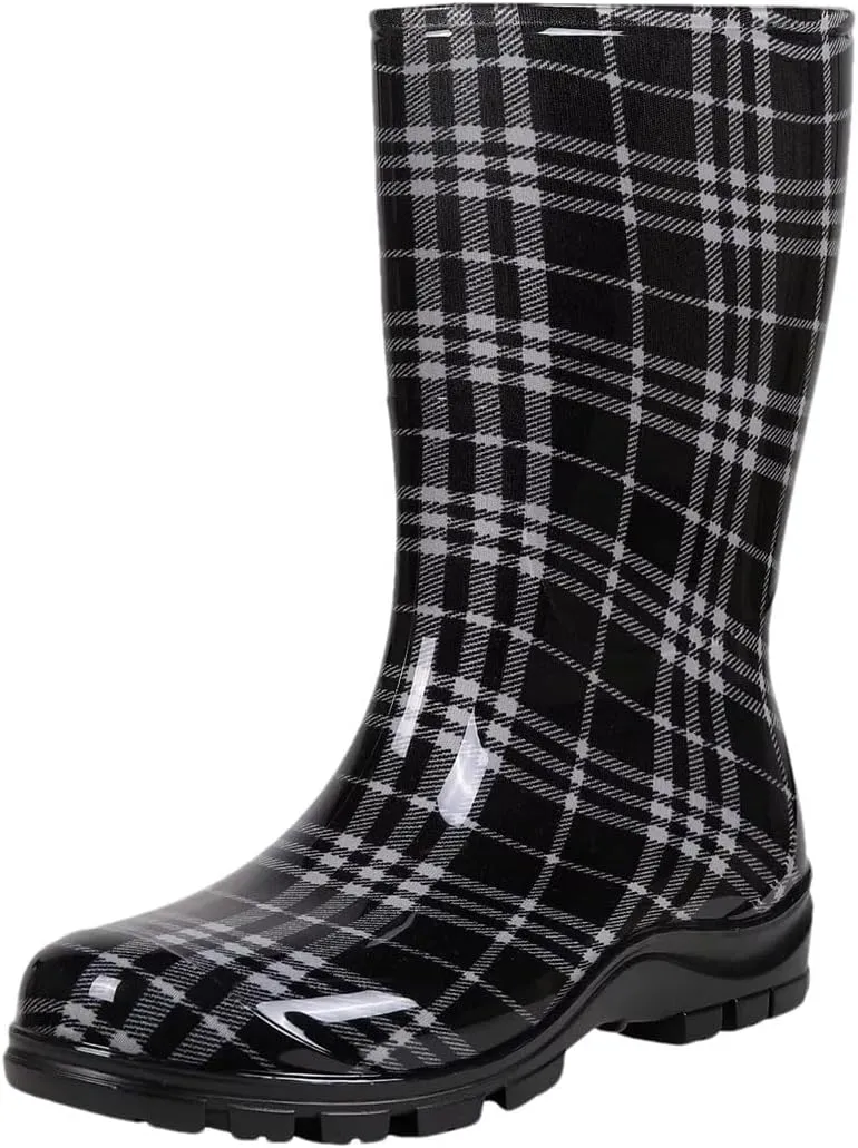 Women's Rain Boots Mid Calf Printed Rubber Waterproof Boots Starry Sky Garden Rain Shoes Anti-Slip Boot
