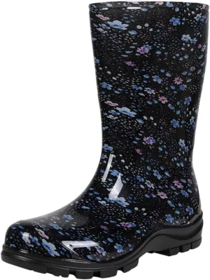 Women's Rain Boots Mid Calf Printed Rubber Waterproof Boots Starry Sky Garden Rain Shoes Anti-Slip Boot