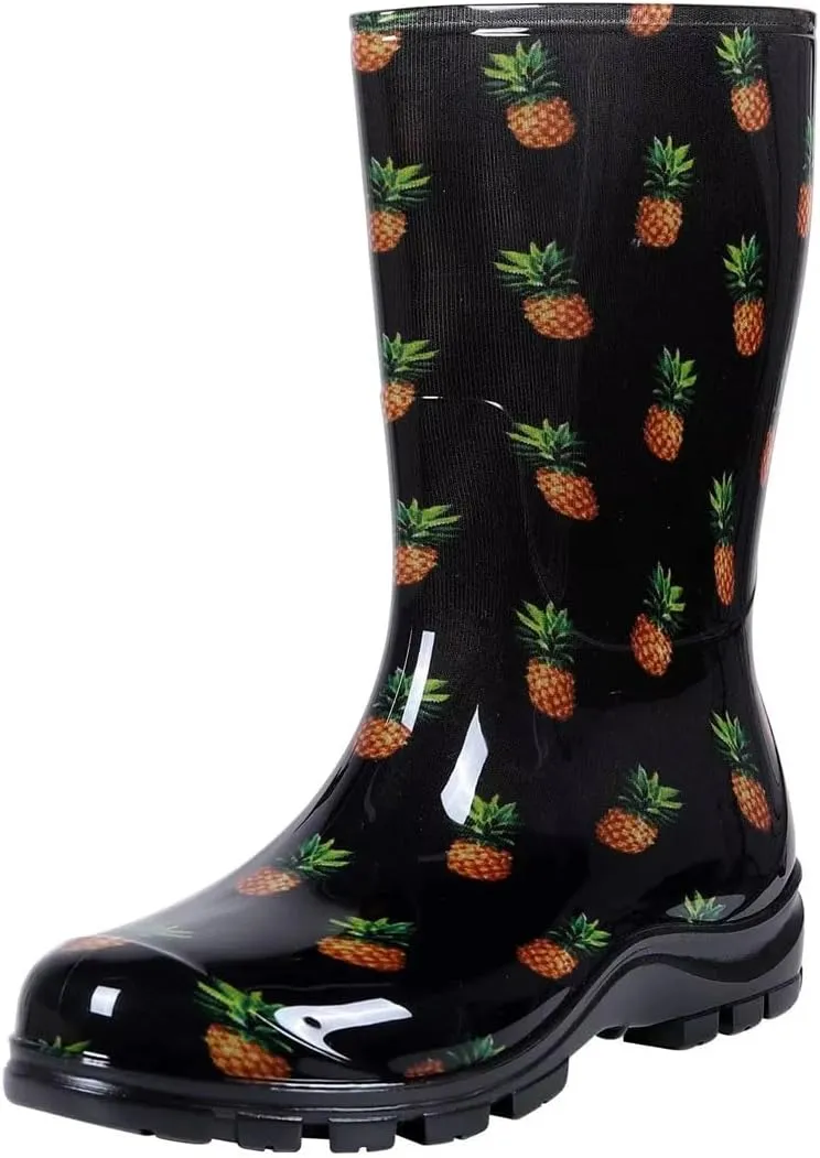 Women's Rain Boots Mid Calf Printed Rubber Waterproof Boots Starry Sky Garden Rain Shoes Anti-Slip Boot