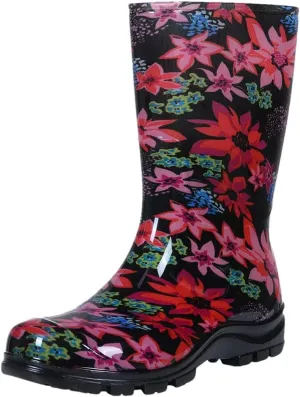 Women's Rain Boots Mid Calf Printed Rubber Waterproof Boots Starry Sky Garden Rain Shoes Anti-Slip Boot