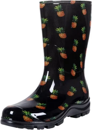 Women's Rain Boots Mid Calf Printed Rubber Waterproof Boots Starry Sky Garden Rain Shoes Anti-Slip Boot