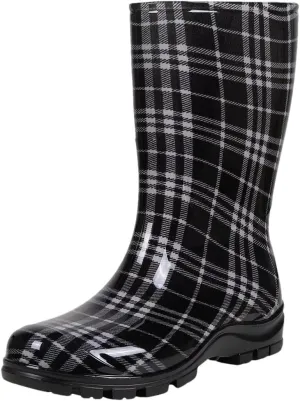 Women's Rain Boots Mid Calf Printed Rubber Waterproof Boots Starry Sky Garden Rain Shoes Anti-Slip Boot