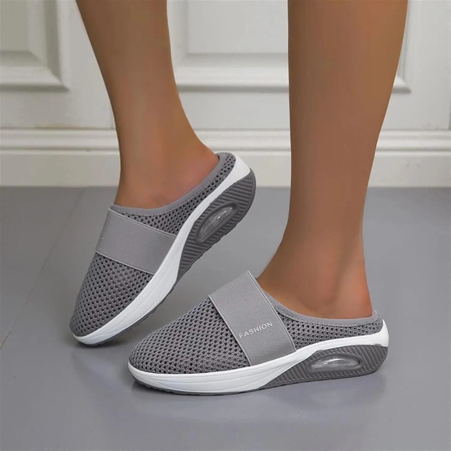 Womens Slip On Walking Shoes Air Cushion Orthopedic Diabetic Go Walk Shoes Breathable Platform Heel Slippers with Arch Support Casual Slippers