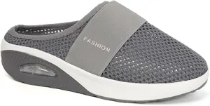 Womens Slip On Walking Shoes Air Cushion Orthopedic Diabetic Go Walk Shoes Breathable Platform Heel Slippers with Arch Support Casual Slippers