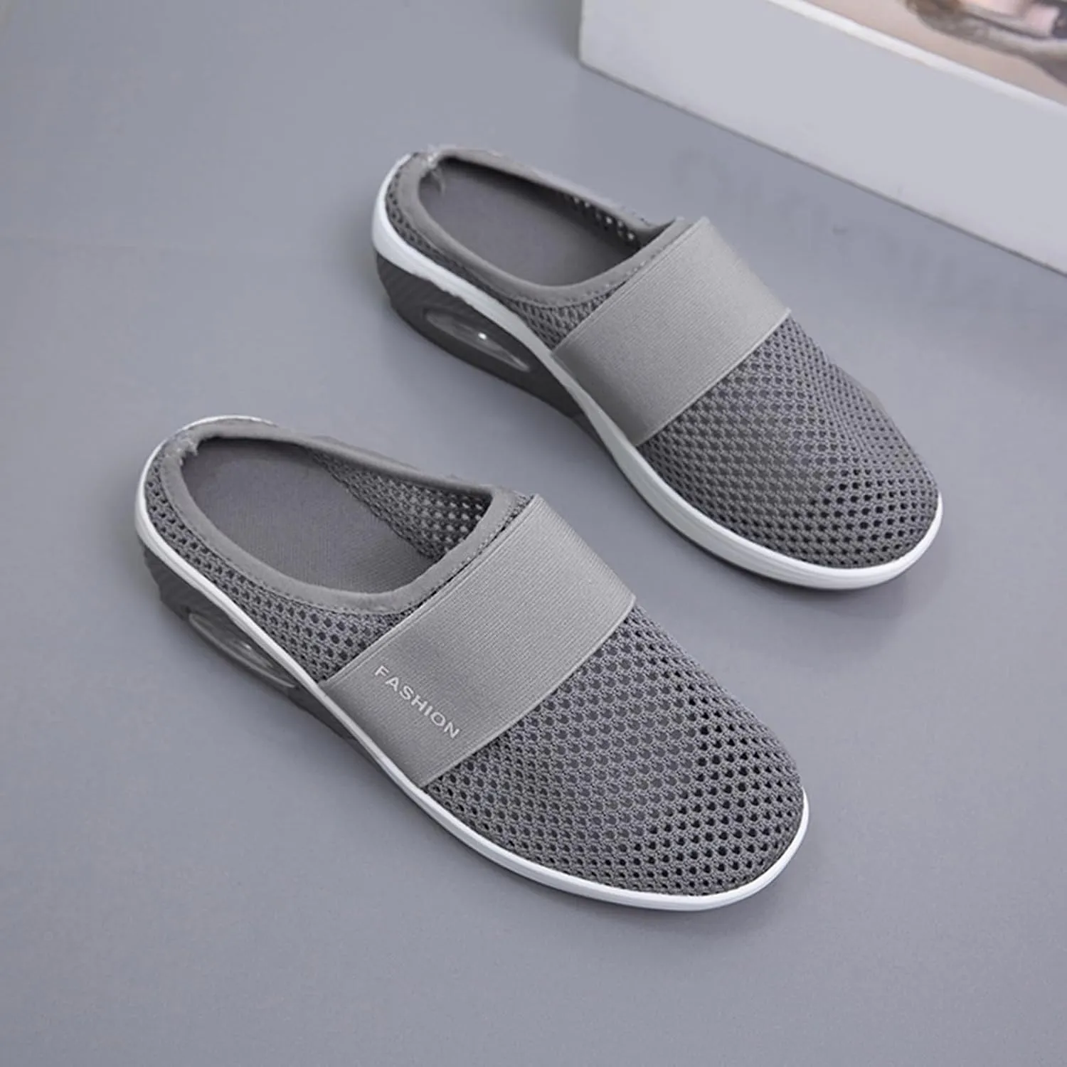 Womens Slip On Walking Shoes Air Cushion Orthopedic Diabetic Go Walk Shoes Breathable Platform Heel Slippers with Arch Support Casual Slippers