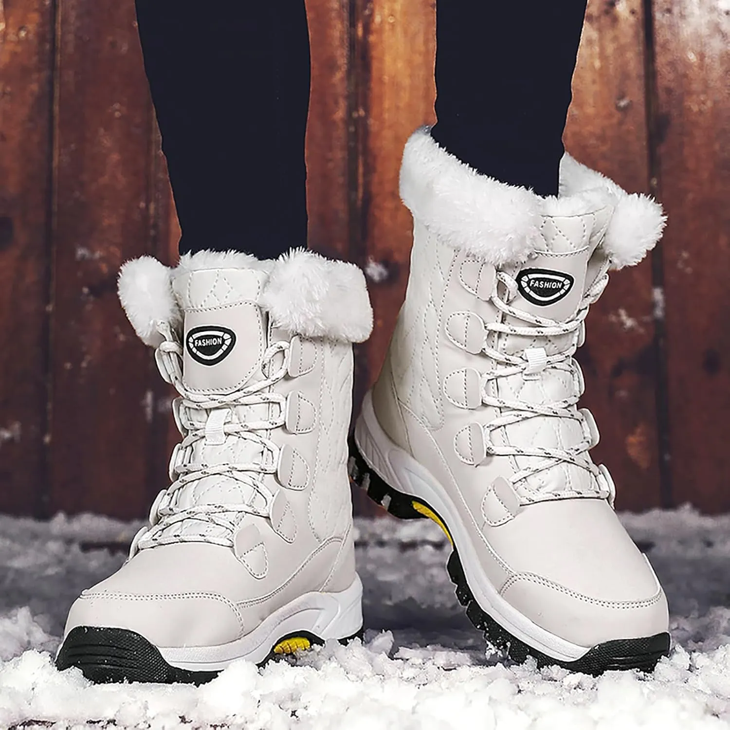 Womens Snow Boots Warm Fur Lined Winter Boots Anti Slip Ankle Boots Mid Calf Snowboots Waterproof and Cold-Resistant Outdoor Walking Shoes for Women Ladies Girls