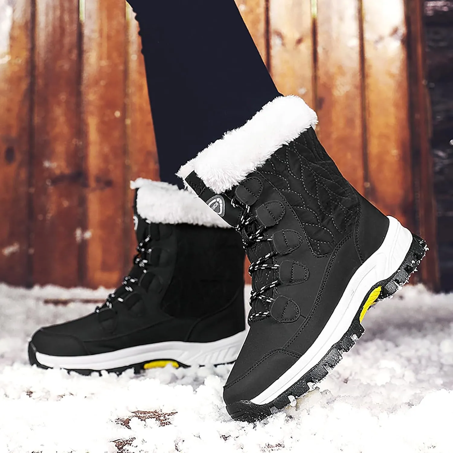 Womens Snow Boots Warm Fur Lined Winter Boots Anti Slip Ankle Boots Mid Calf Snowboots Waterproof and Cold-Resistant Outdoor Walking Shoes for Women Ladies Girls