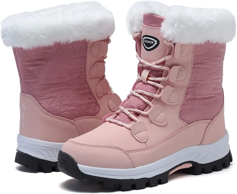 Womens Snow Boots Warm Fur Lined Winter Boots Anti Slip Mid Calf Ankle Booties Waterproof and Cold-Resistant Outdoor Walking Shoes for Women Ladies Girls