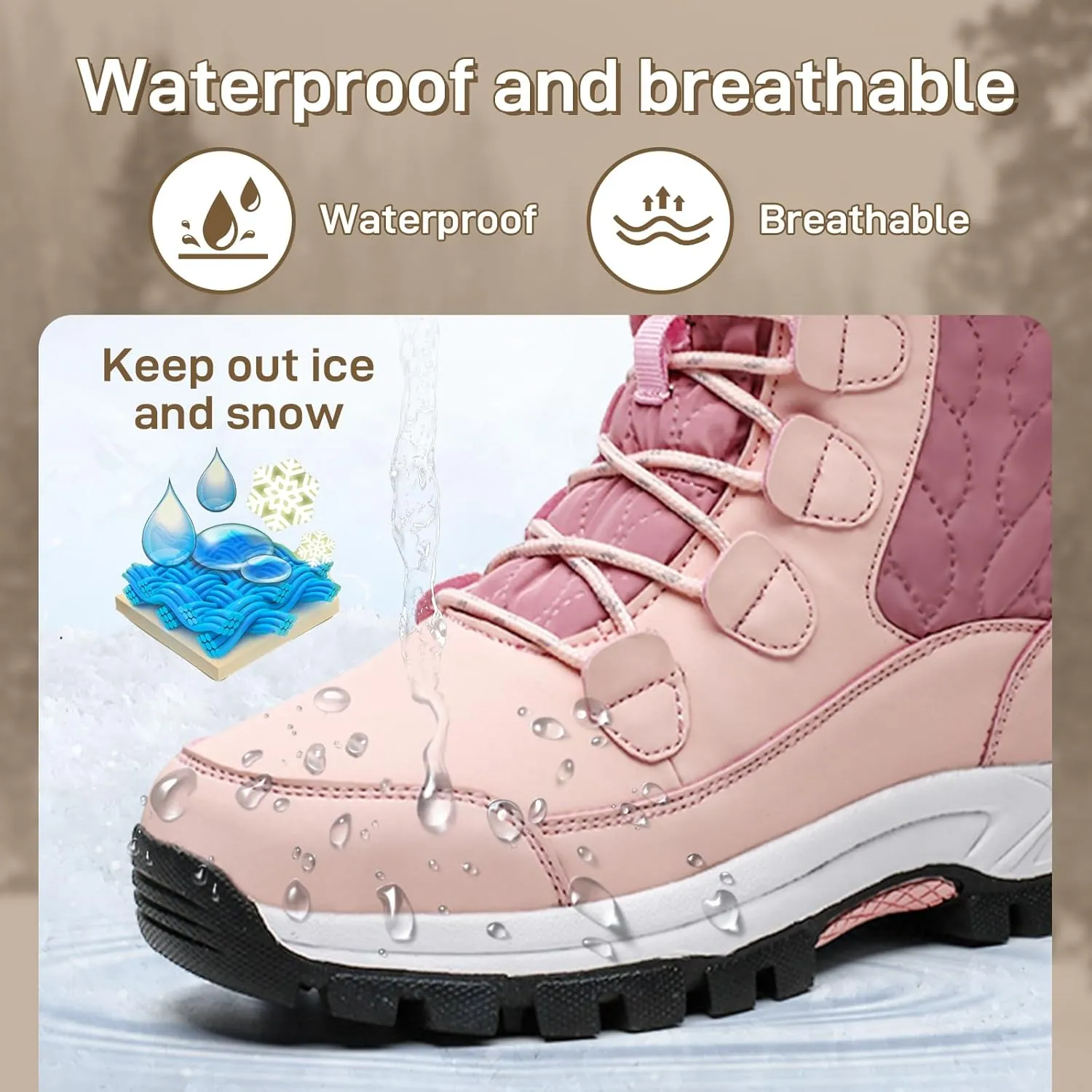 Womens Snow Boots Warm Fur Lined Winter Boots Anti Slip Mid Calf Ankle Booties Waterproof and Cold-Resistant Outdoor Walking Shoes for Women Ladies Girls