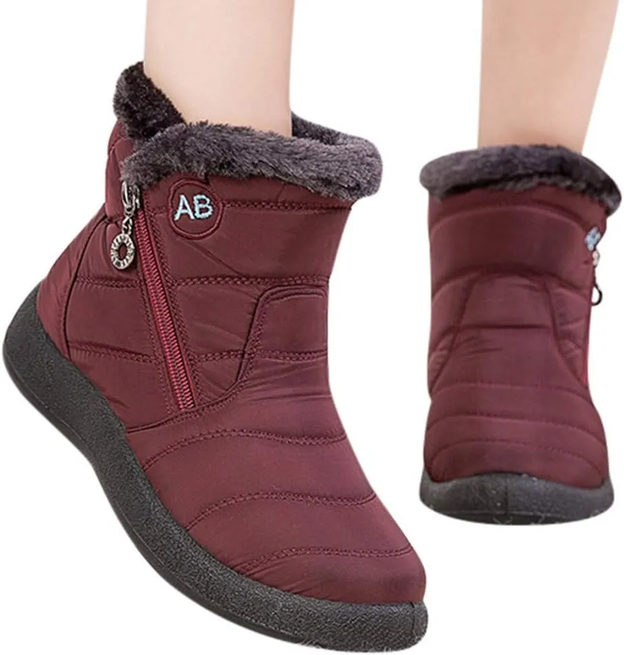 Women's Snow Boots Winter Cold Proof Insulated Ankle Short Booties Lightweight Plus Velvet Warm Fleece Boots