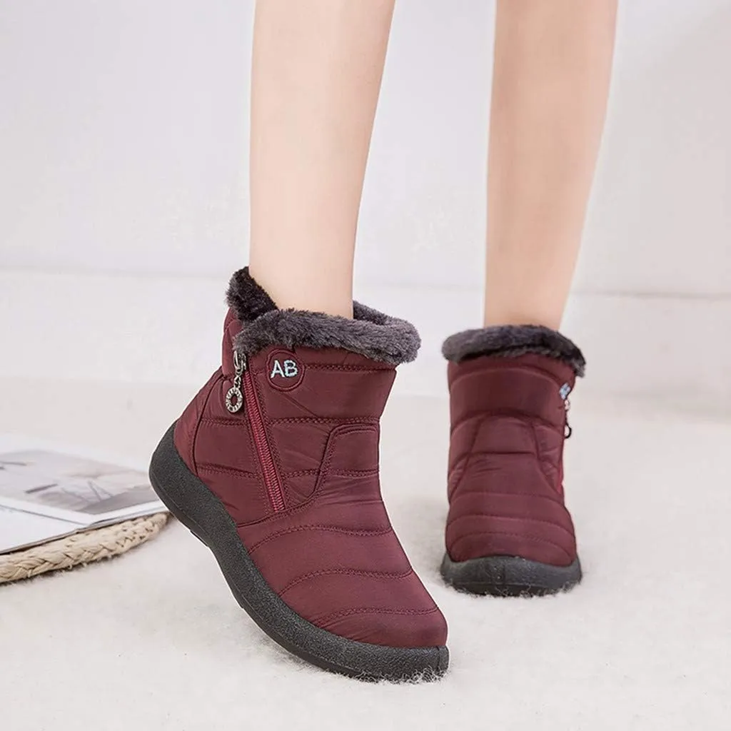 Women's Snow Boots Winter Cold Proof Insulated Ankle Short Booties Lightweight Plus Velvet Warm Fleece Boots