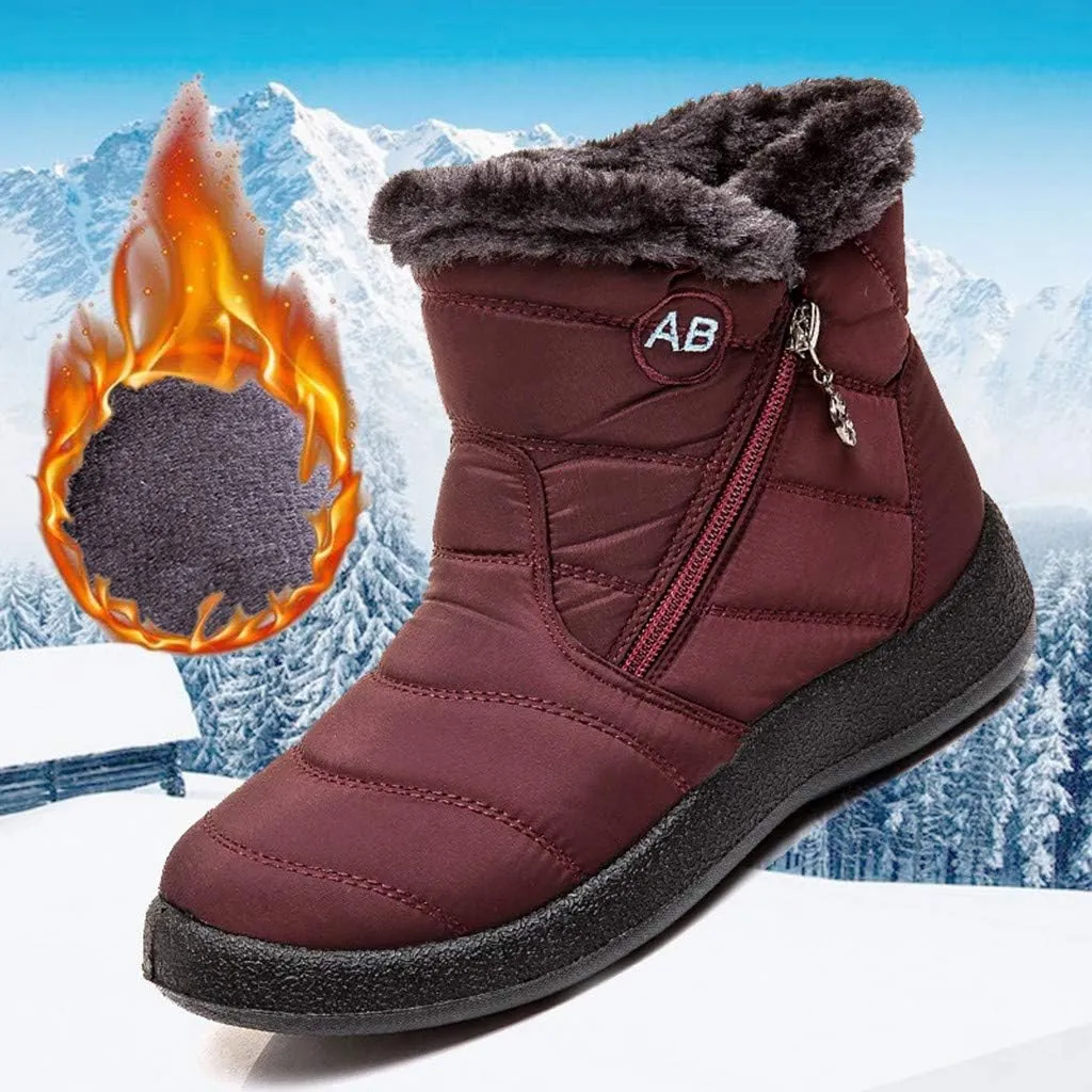 Women's Snow Boots Winter Cold Proof Insulated Ankle Short Booties Lightweight Plus Velvet Warm Fleece Boots