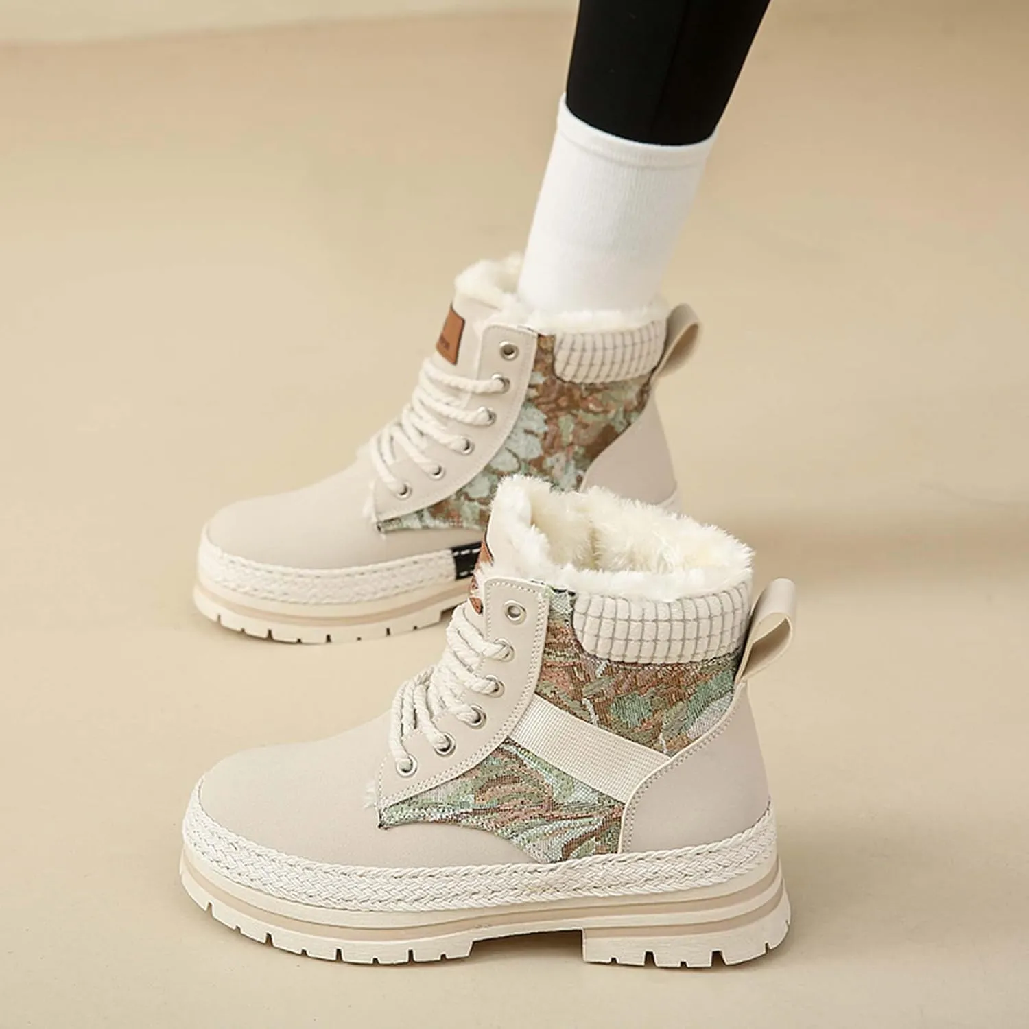 Women's snow boots with warm fur lining, winter boots with anti slip ankle boots, mid calf snow boots, waterproof and cold resistant outdoor women's walking shoes