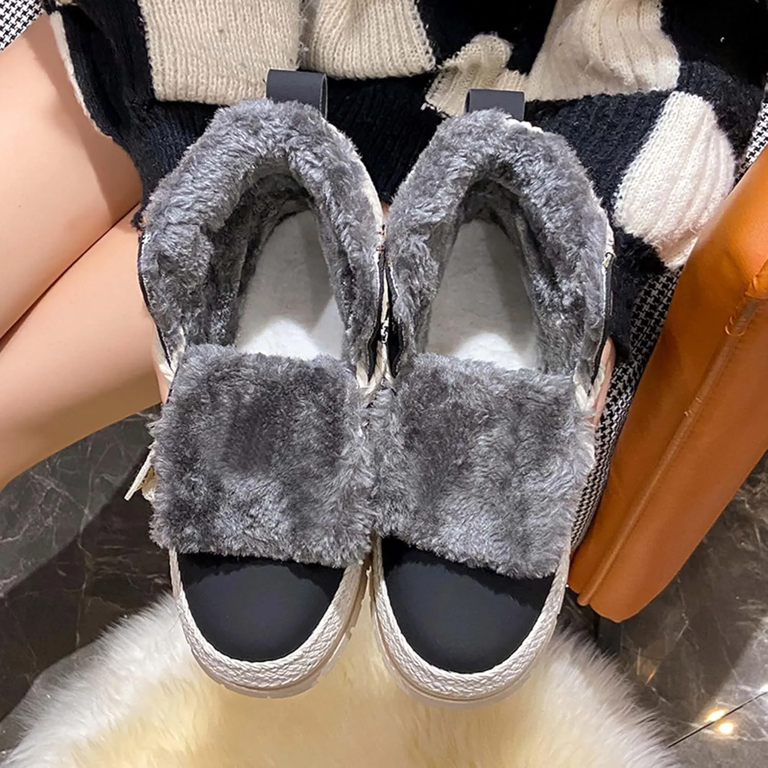 Women's snow boots with warm fur lining, winter boots with anti slip ankle boots, mid calf snow boots, waterproof and cold resistant outdoor women's walking shoes