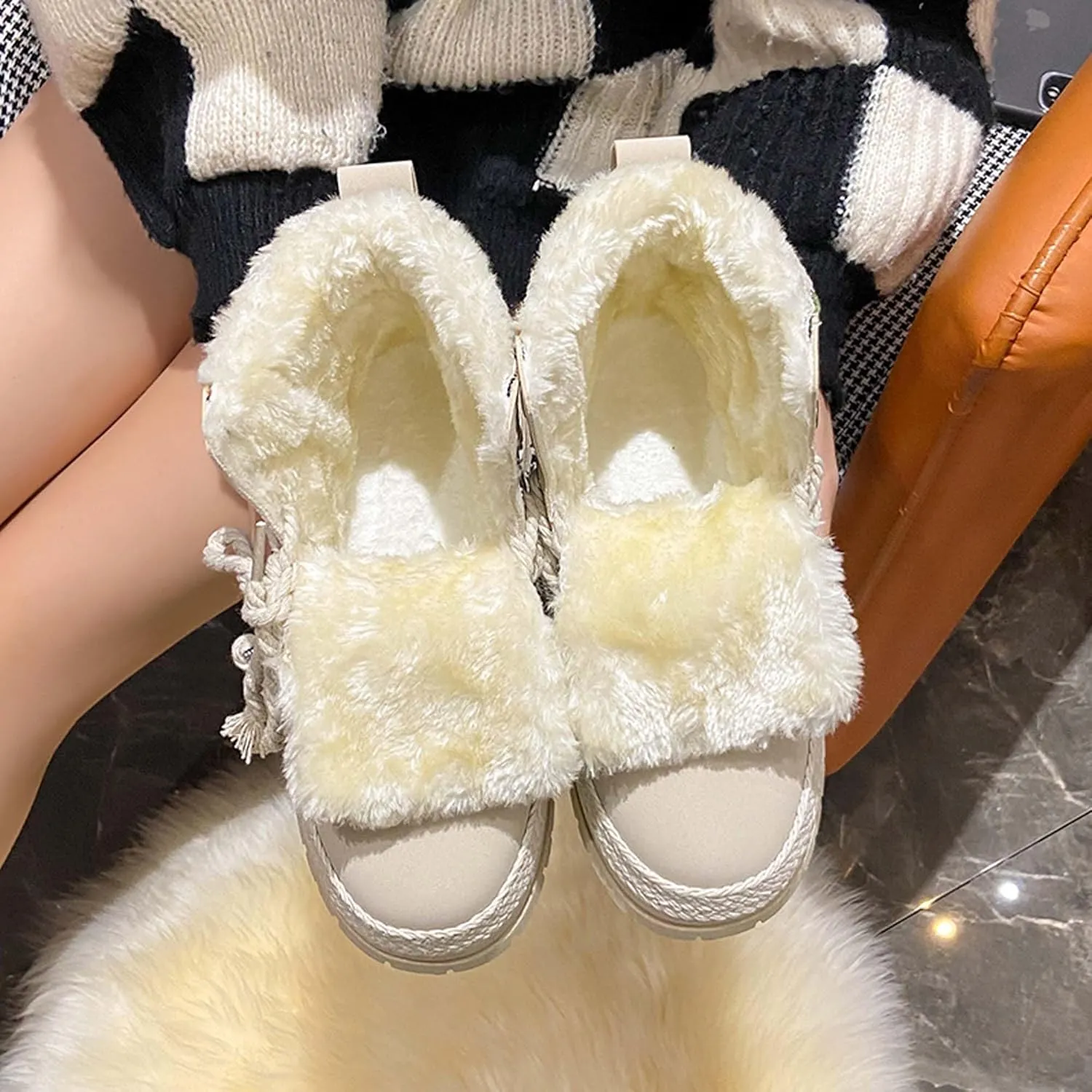 Women's snow boots with warm fur lining, winter boots with anti slip ankle boots, mid calf snow boots, waterproof and cold resistant outdoor women's walking shoes