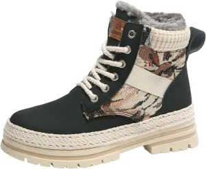 Women's snow boots with warm fur lining, winter boots with anti slip ankle boots, mid calf snow boots, waterproof and cold resistant outdoor women's walking shoes