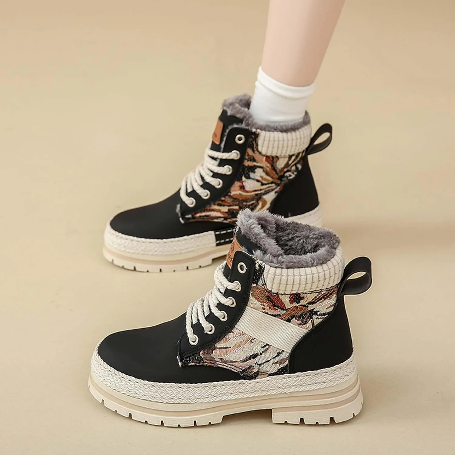 Women's snow boots with warm fur lining, winter boots with anti slip ankle boots, mid calf snow boots, waterproof and cold resistant outdoor women's walking shoes