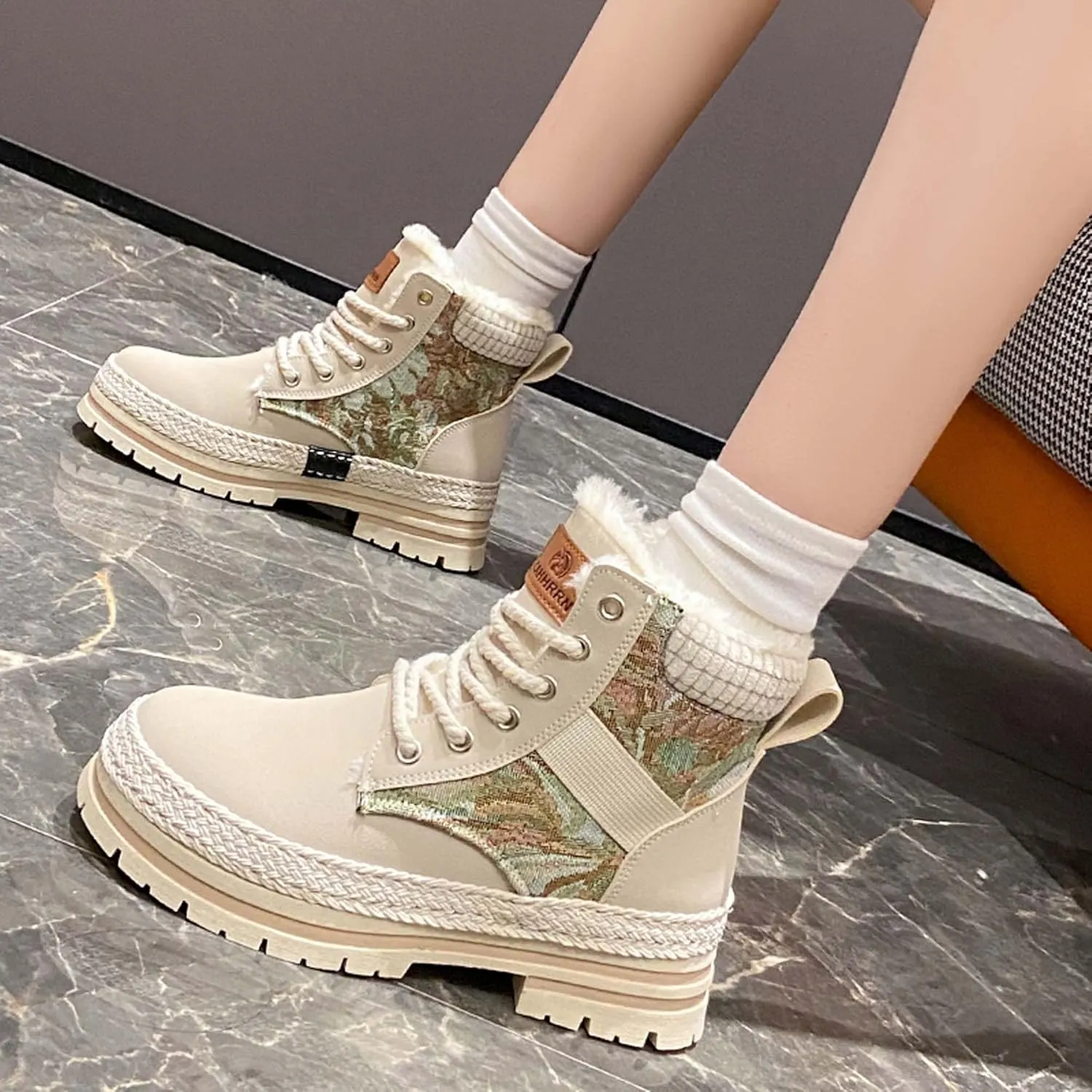 Women's snow boots with warm fur lining, winter boots with anti slip ankle boots, mid calf snow boots, waterproof and cold resistant outdoor women's walking shoes