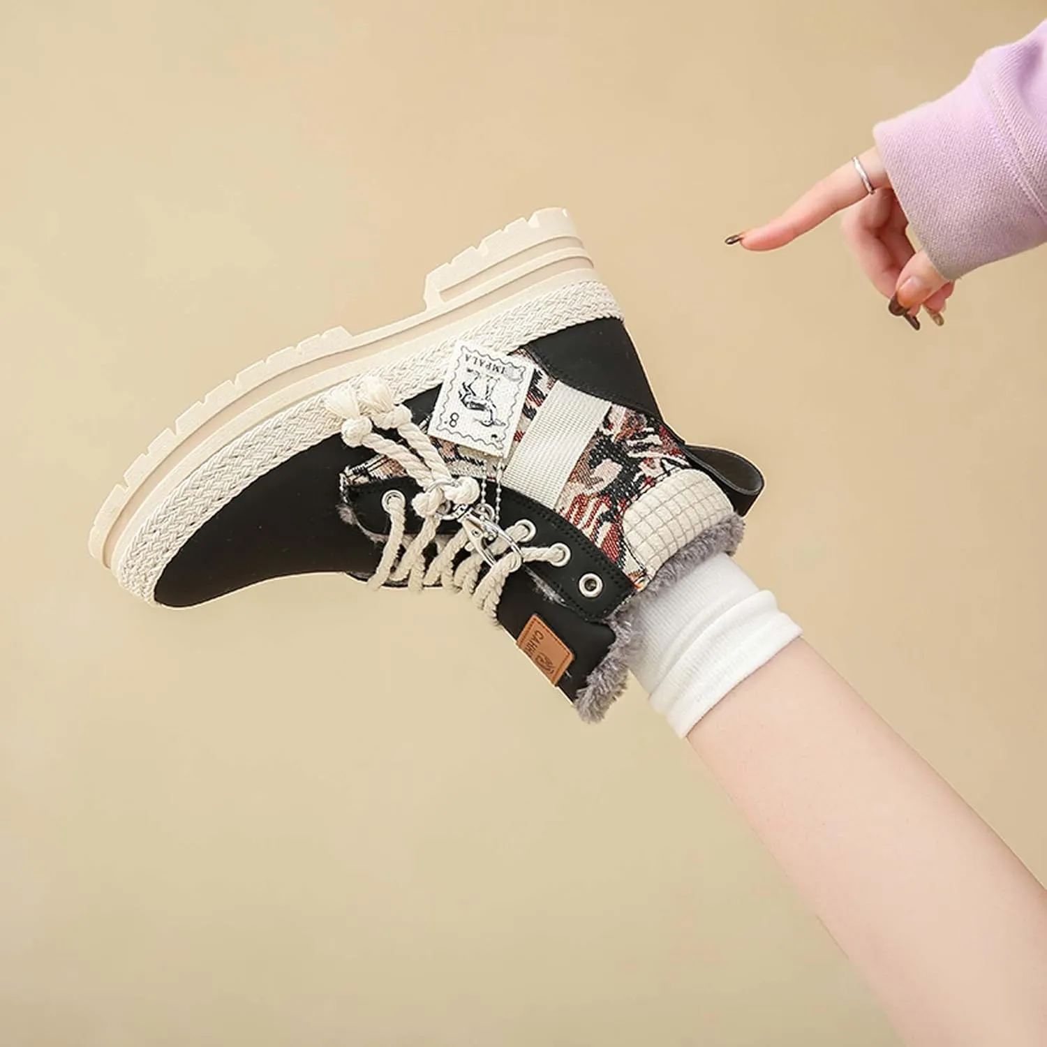 Women's snow boots with warm fur lining, winter boots with anti slip ankle boots, mid calf snow boots, waterproof and cold resistant outdoor women's walking shoes