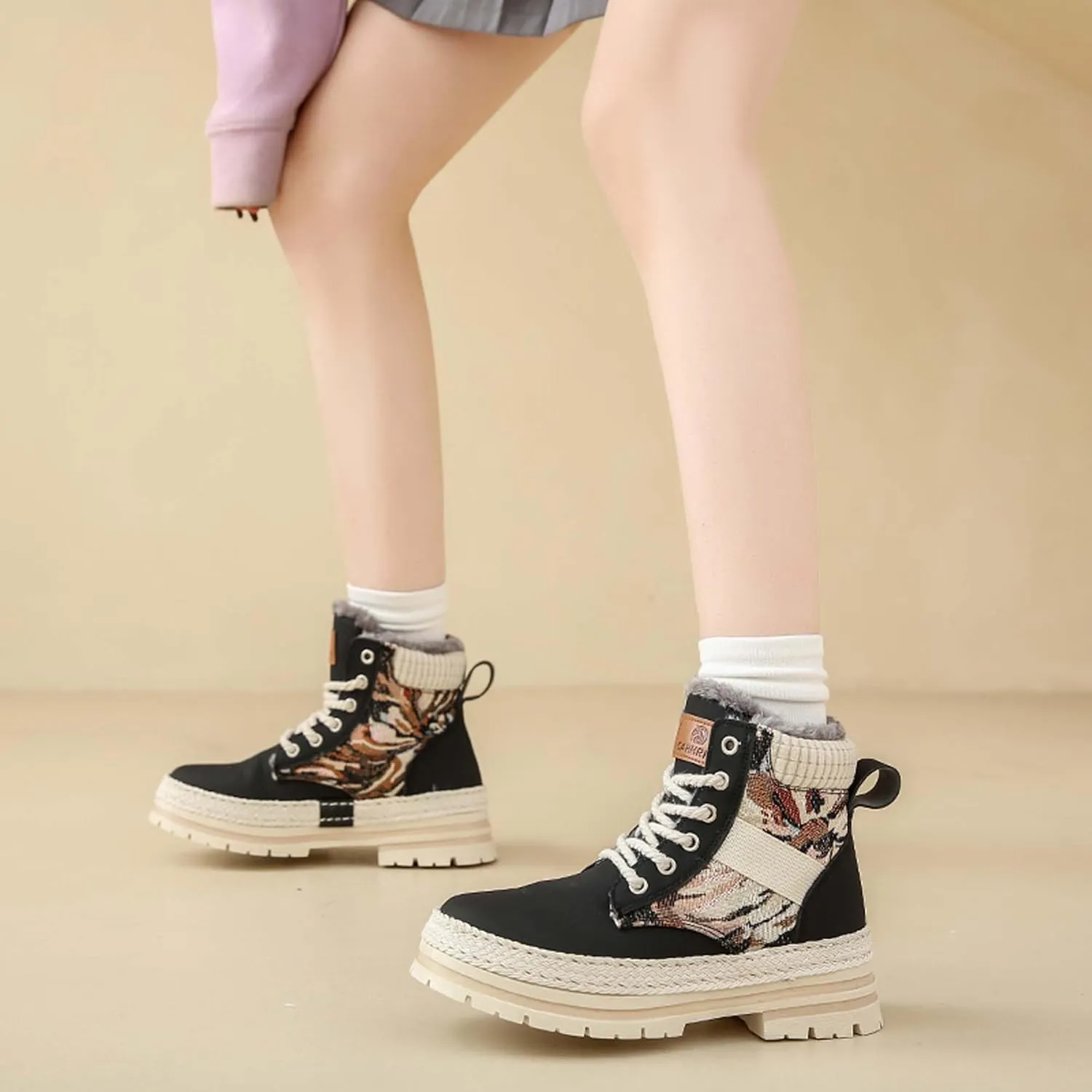 Women's snow boots with warm fur lining, winter boots with anti slip ankle boots, mid calf snow boots, waterproof and cold resistant outdoor women's walking shoes
