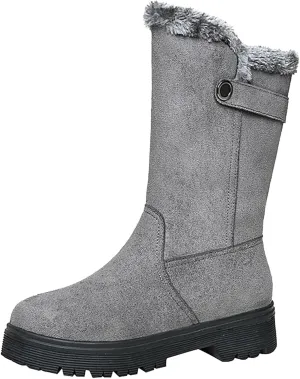 Women's Suede Mid Calf Boots Fleece Lined Warm Snow Boots Non Slip Thick Bottom Winter Boots Cute Fall Boots
