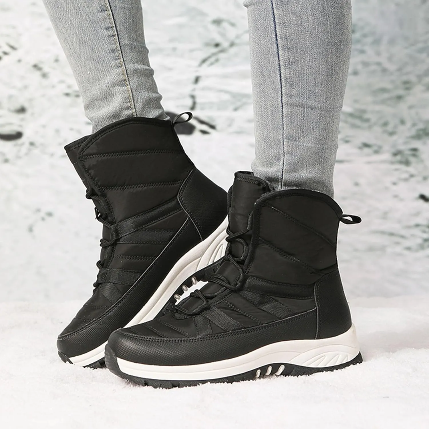 Women's Thick Bottom Snow Boots Lace Up Non Slip Boots Cold Proof Insulated Winter Boots Fuzzy Garden Boots