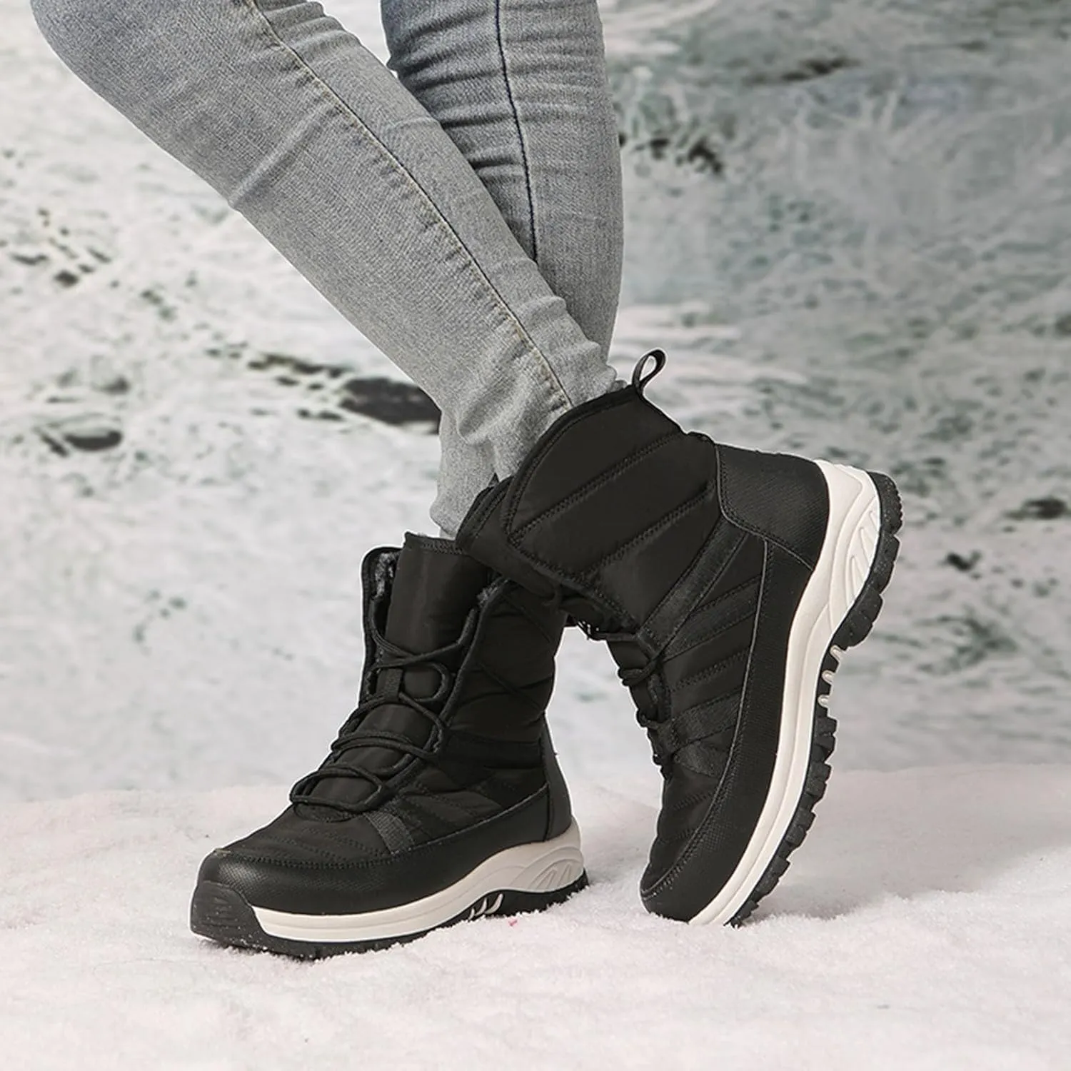 Women's Thick Bottom Snow Boots Lace Up Non Slip Boots Cold Proof Insulated Winter Boots Fuzzy Garden Boots
