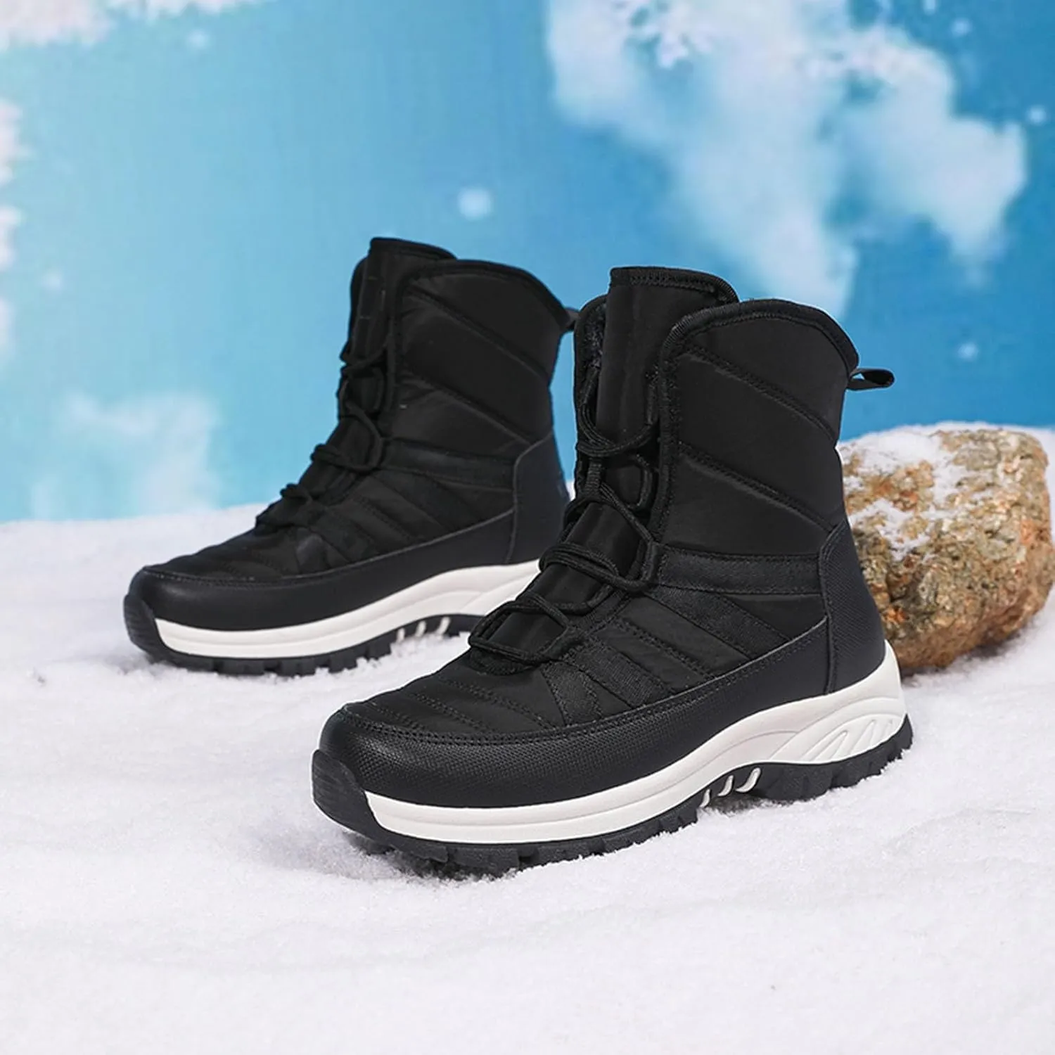 Women's Thick Bottom Snow Boots Lace Up Non Slip Boots Cold Proof Insulated Winter Boots Fuzzy Garden Boots