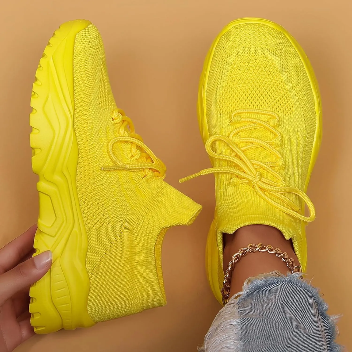 Women's Walking Shoes Summer Breathable Mesh Soft Sole Sneakers Lightweight Casual Fashionable Lace-up Low Top Slip on Sneakers Athletic Workout Sports Shoes